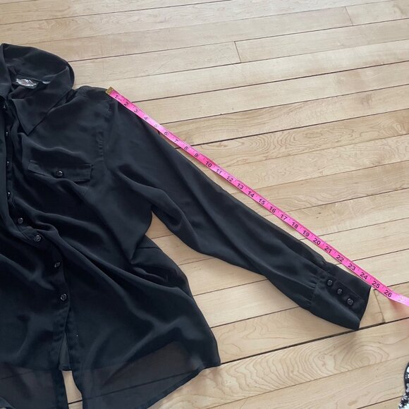 Harley Davidson Plus Size 1X Sheer Black Button Down Rhinestone Logo Top Womens - Picture 7 of 12